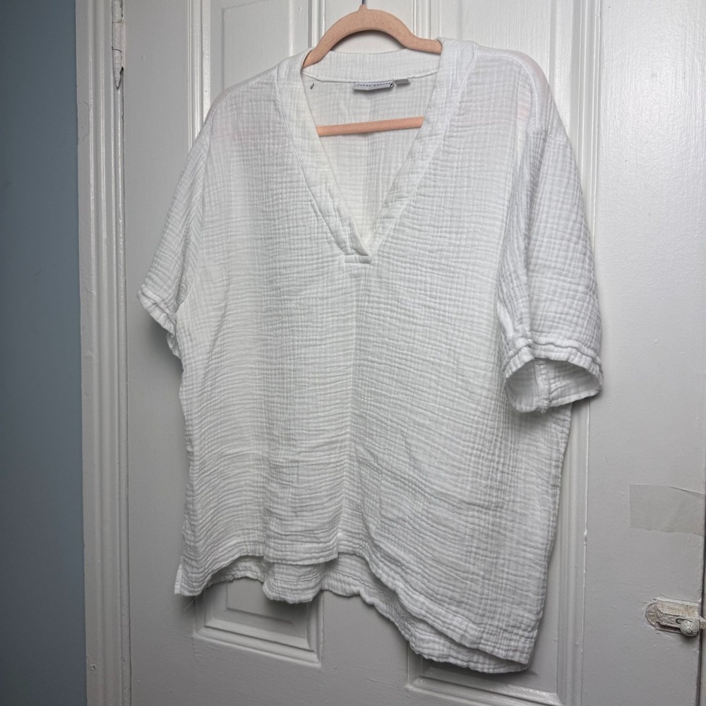 Susan Graver White Cotton Gauze Top Womens Large Boxy Vacation Resort Beach NWOT